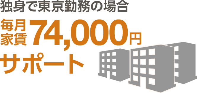 独身で東京勤務の場合 毎月家賃74,000円サポート